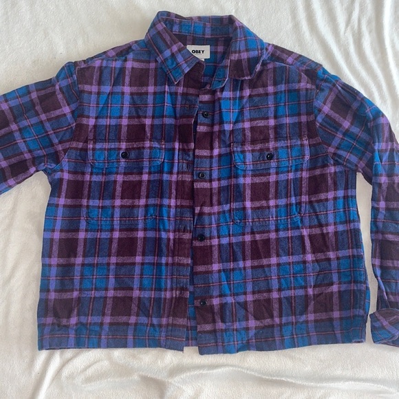 SOLD Obey Cropped Flannel | Small | Pac Sun, Nordstrom | Purple, Blue - Picture 3 of 5
